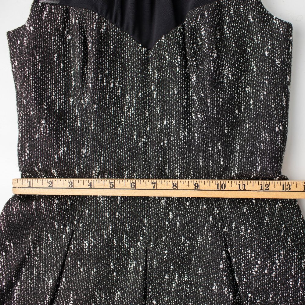 bebe Black Metallic Tweed Fit Flare Dress Size 2 Sleeveless Exposed Zip Fringe - Picture 9 of 9